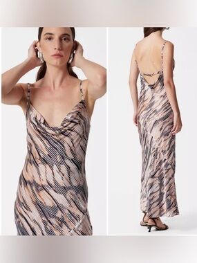 & Other Stories Strappy Cowl-Neck Midi Dress Sz 12 Y2K Long Summer Dress Brown